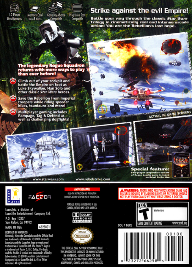 Star Wars: Rebel Strike: Rogue Squadron III back of case for Nintendo GameCube (GC) space combat action video game