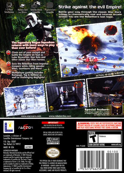 Star Wars: Rebel Strike: Rogue Squadron III back of case for Nintendo GameCube (GC) space combat action video game