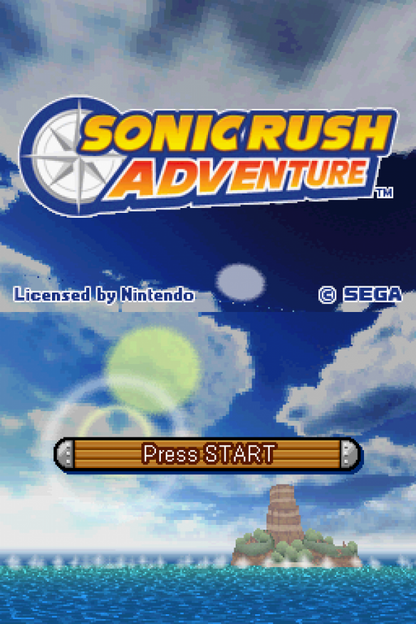 Sonic Rush Adventure Nintendo DS for retro video game enthusiasts featuring high speed side scrolling platforming gameplay Sonic and Blaze adventures fast paced action colorful stages boss battles touchscreen features and collectible gaming appeal gameplay  