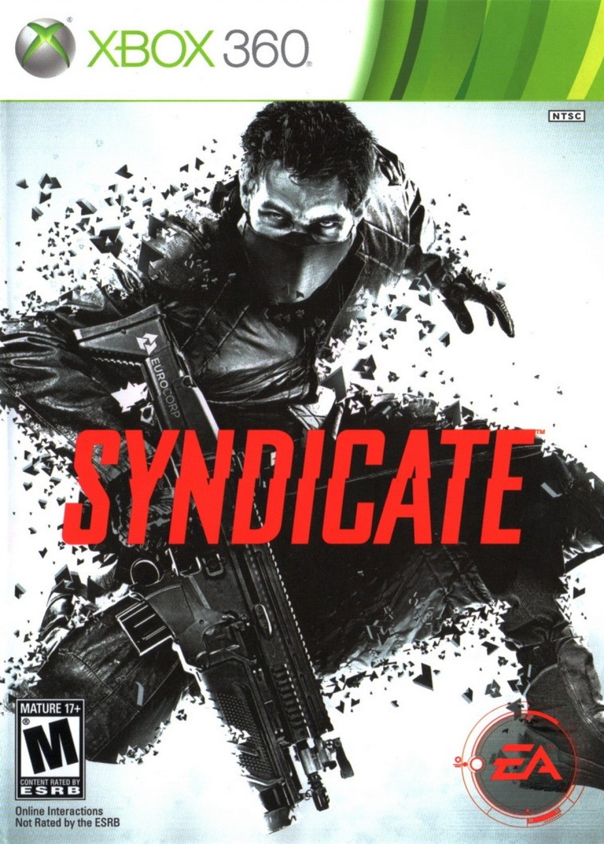 Syndicate Xbox 360 inspired design featuring cyberpunk first person shooter aesthetic futuristic corporate warfare neural chip enhancements high tech dystopian action sci fi combat sleek industrial environments nostalgic EA action presentation cover art