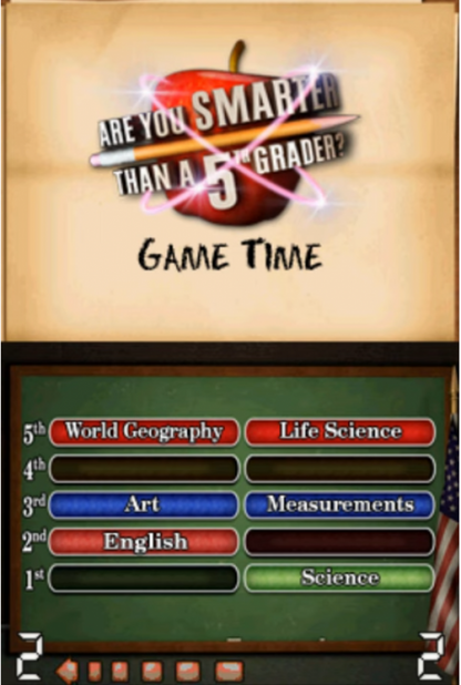 Are You Smarter Than a 5th Grader Game Time Nintendo DS video game, trivia quiz gameplay, family-friendly educational fun, handheld console title gameplay screenshot