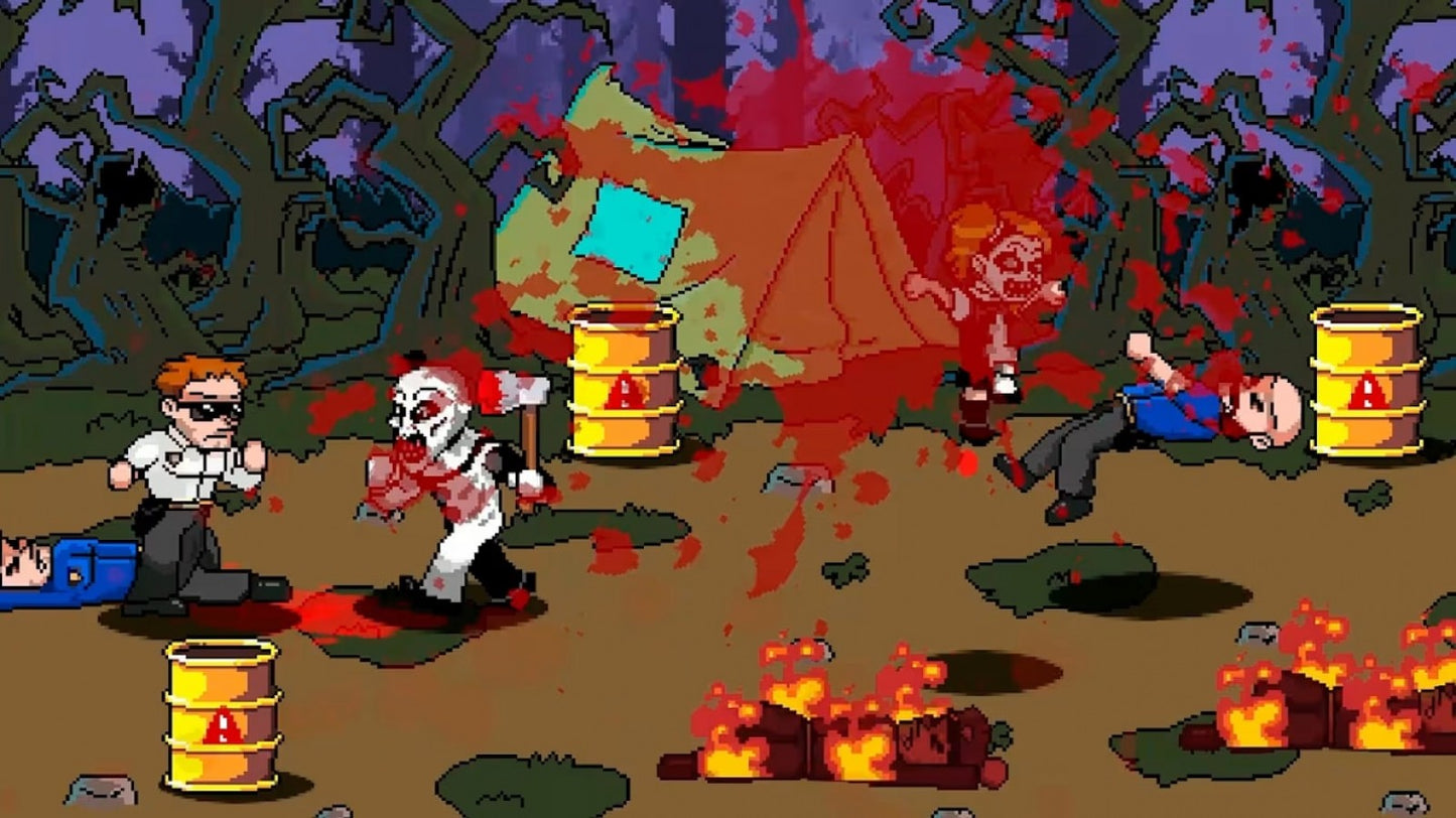 Terrifier The ARTcade Game Nintendo Switch for video game enthusiasts featuring side scrolling beat em up gameplay retro inspired pixel art brutal arcade action cooperative multiplayer horror themed levels Art the Clown and collectible gaming appeal gameplay