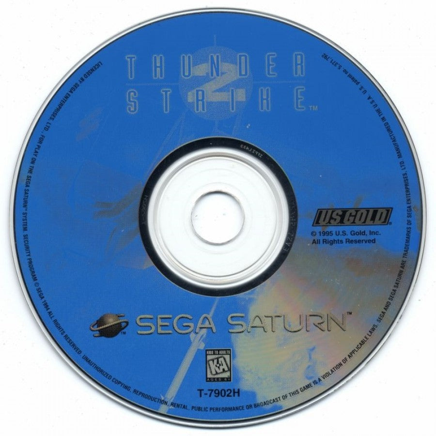 Thunder Strike 2 Sega Saturn helicopter combat flight shooter arcade style aerial missions military action sequel to AH-3 Thunderstrike fast paced bombing runs and dogfighting CD audio retro gaming Sega Saturn software video game title disc 