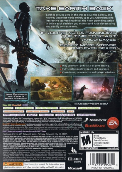 Mass Effect 3 back of case for Xbox 360 (X360) sci-fi action role-playing video game