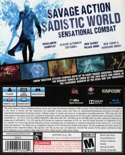 DMC: Devil May Cry [Definitive Edition] – PlayStation 4 (PS4) video game back of case, action hack-and-slash by Ninja Theory