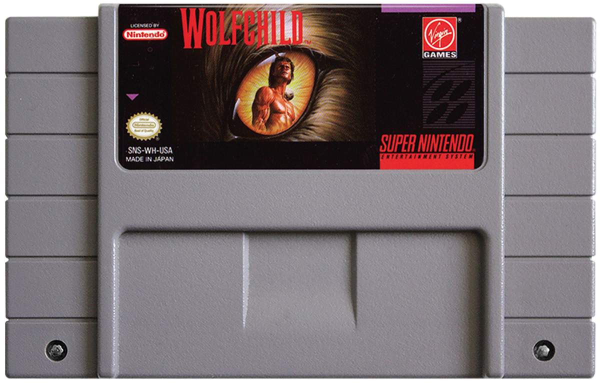 Wolfchild Super Nintendo Entertainment System SNES retro video game action platformer collectible gaming title featuring fast paced combat challenging platforming fantasy adventure gameplay classic 16 bit graphics Super Nintendo gaming experience retro game collection appeal cartridge