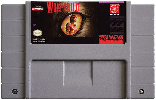 Wolfchild Super Nintendo Entertainment System SNES retro video game action platformer collectible gaming title featuring fast paced combat challenging platforming fantasy adventure gameplay classic 16 bit graphics Super Nintendo gaming experience retro game collection appeal cartridge