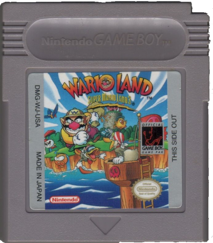 Wario Land Super Mario Land 3 Game Boy GB for retro video game enthusiasts featuring side scrolling platforming gameplay treasure collecting challenging enemy encounters unique power ups creative level design classic Nintendo handheld adventure and collectible gaming appeal cartridge  