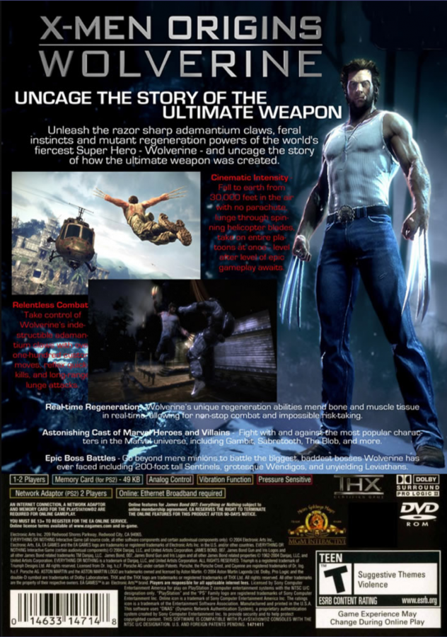 X-Men Origins: Wolverine – PlayStation 2 (PS2) video game back of case, action-adventure.