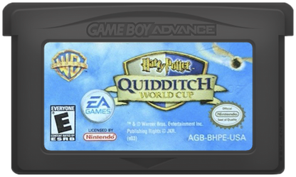 Harry Potter Quidditch World Cup for Game Boy Advance, cartridge for a sports action video game with Quidditch gameplay, team-based matches, character abilities, and wizarding world competition