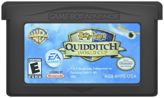 Harry Potter Quidditch World Cup for Game Boy Advance, cartridge for a sports action video game with Quidditch gameplay, team-based matches, character abilities, and wizarding world competition