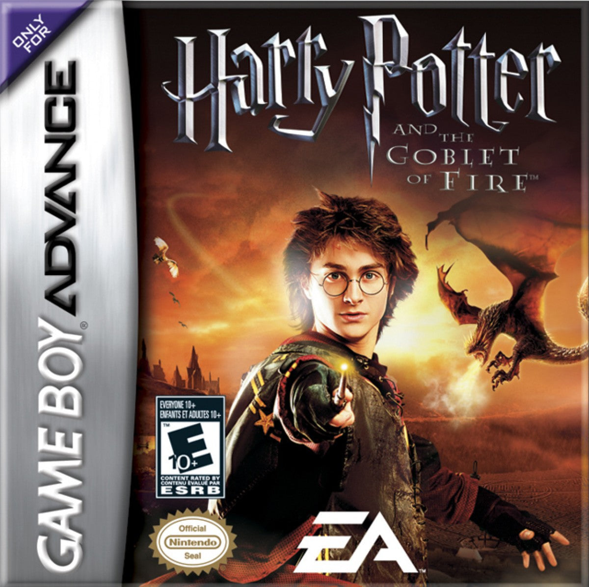 Harry Potter and the Goblet of Fire for Game Boy Advance, cover image for an action-adventure video game with spell-based combat, cooperative gameplay, mission-based progression, and wizarding world storyline
