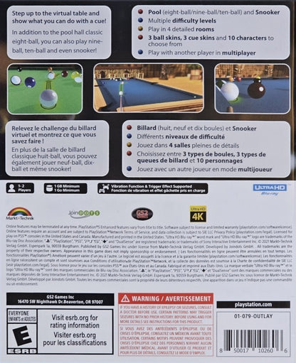 3D Billiards: Pool & Snooker Remastered back of case for PlayStation 5 (PS5) video game