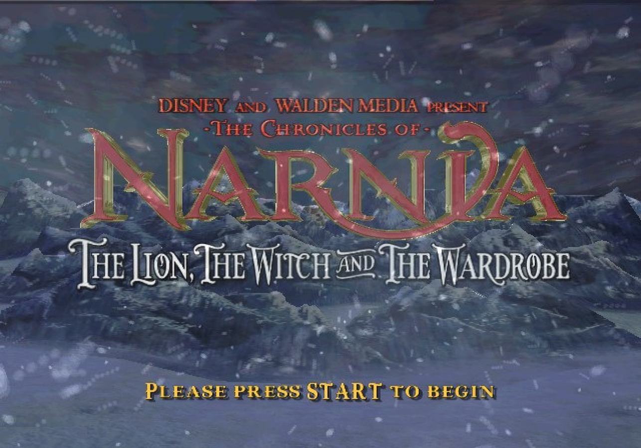 The Chronicles of Narnia: The Lion, the Witch and the Wardrobe start screen for Nintendo GameCube (GC) fantasy action adventure video game