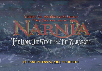 The Chronicles of Narnia: The Lion, the Witch and the Wardrobe start screen for Nintendo GameCube (GC) fantasy action adventure video game