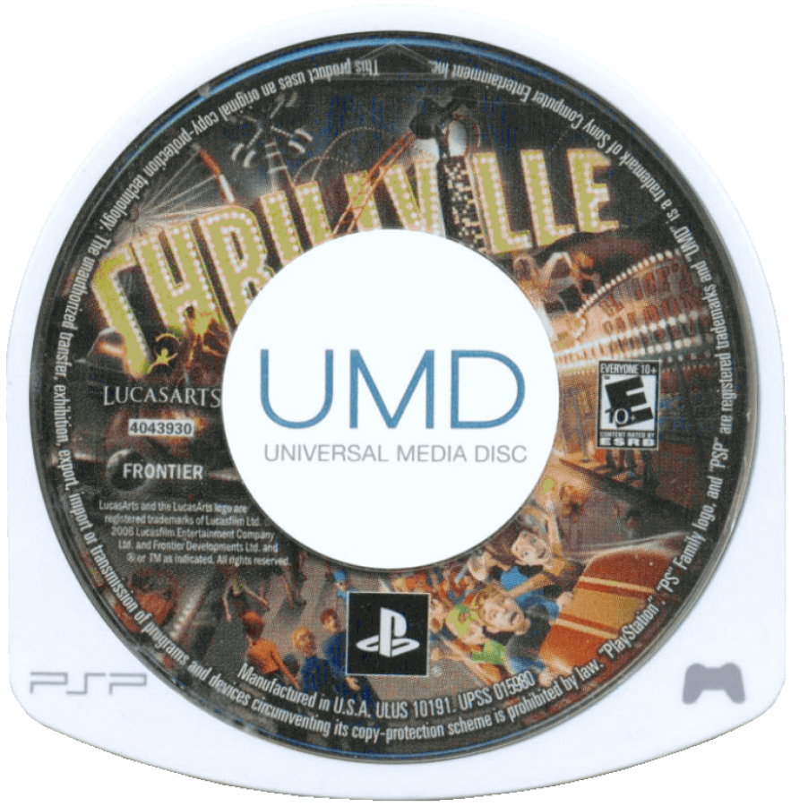 Thrillville PlayStation Portable PSP for retro video game enthusiasts featuring theme park simulation gameplay amusement park management roller coaster creation carnival mini games family friendly entertainment colorful environments and collectible gaming appeal umd 