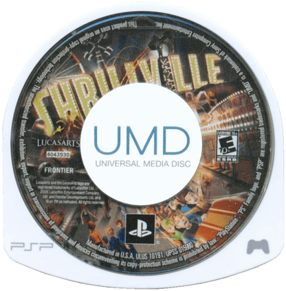 Thrillville PlayStation Portable PSP for retro video game enthusiasts featuring theme park simulation gameplay amusement park management roller coaster creation carnival mini games family friendly entertainment colorful environments and collectible gaming appeal umd 