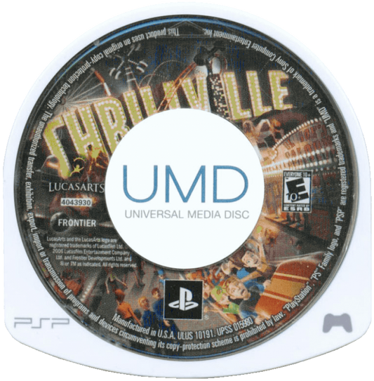 Thrillville PlayStation Portable PSP for retro video game enthusiasts featuring theme park simulation gameplay amusement park management roller coaster creation carnival mini games family friendly entertainment colorful environments and collectible gaming appeal umd 