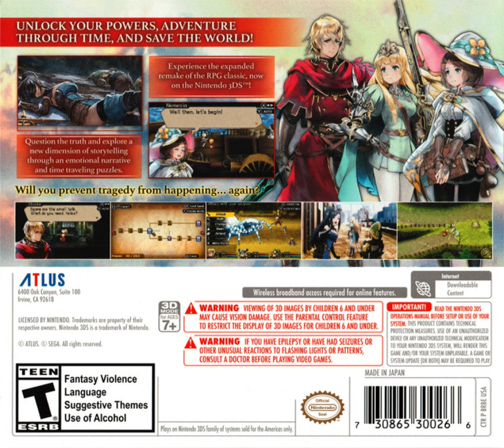 Radiant Historia: Perfect Chronology back of case for Nintendo 3DS (3DS) role-playing video game