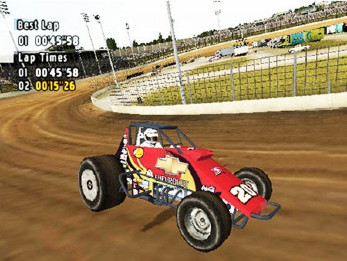 Sprint Cars 2 Showdown at Eldora for the PlayStation 2 featuring dirt track racing gameplay high speed sprint car competition realistic handling and competitive racing action at Eldora Speedway gameplay