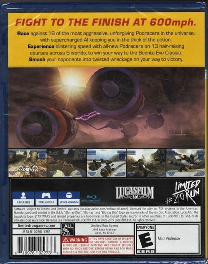 Star Wars Racer Revenge Limited Run #290 PlayStation 4 game featuring high-speed podracing action and collectible physical edition back cover