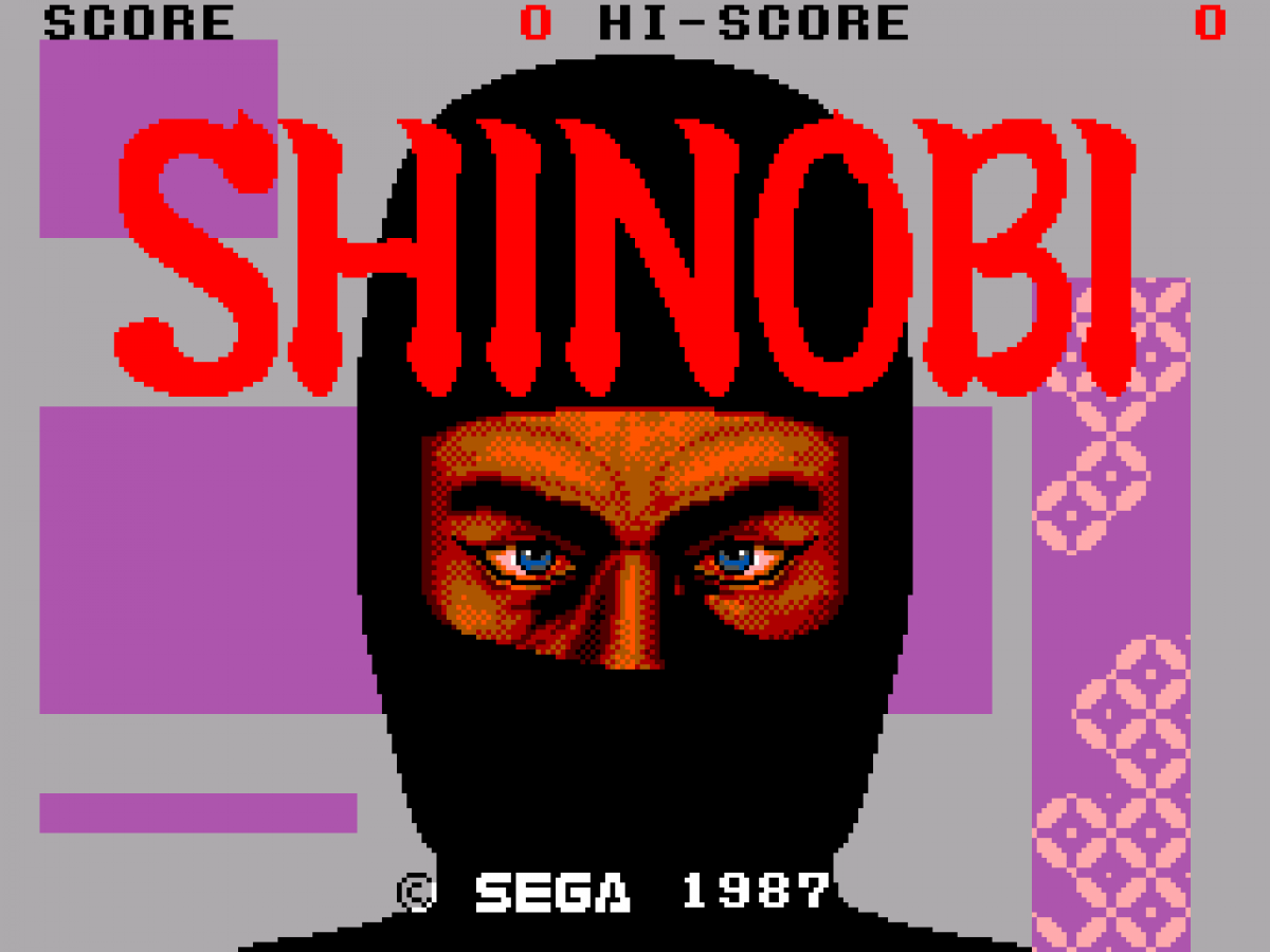 Shinobi Sega Master System SMS for action platforming video game fans featuring ninja combat side scrolling gameplay powerful attacks throwing weapons enemy battles challenging stages boss fights Japanese inspired environments and classic Sega Master System gameplay collectible retro gaming appeal gameplay