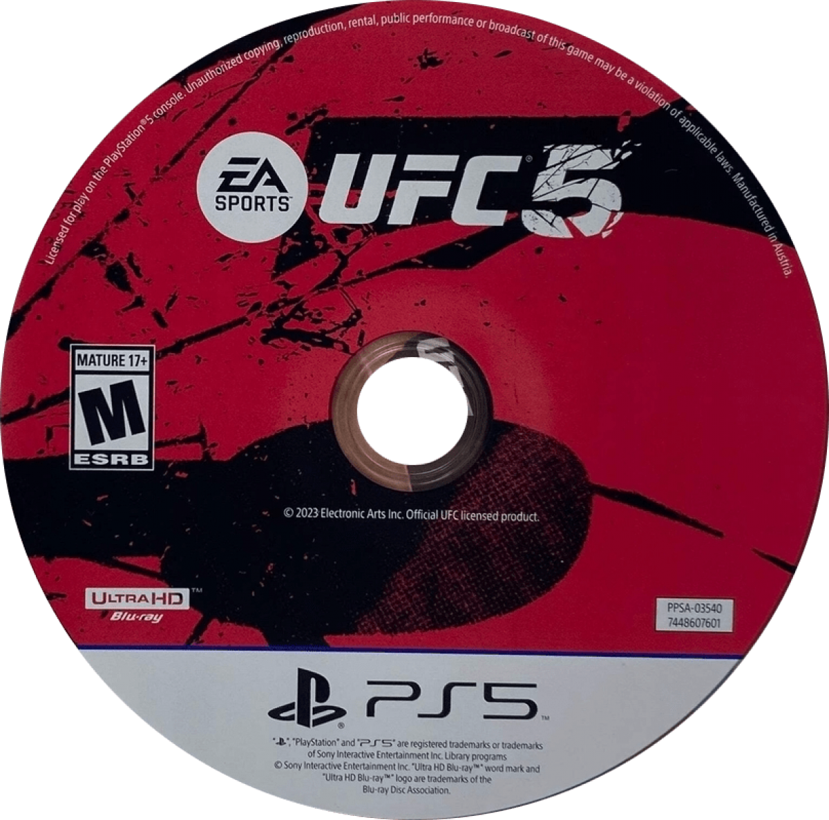 EA Sports UFC 5 disc for PlayStation 5 (PS5) mixed martial arts fighting video game