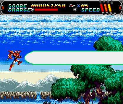 Android Assault Sega CD side scrolling shoot em up shmup anime style space combat mech shooter CD quality soundtrack fast paced arcade action Japanese style sci fi gameplay retro gaming Sega CD software video game title gameplay