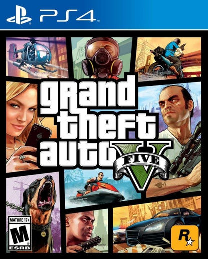 Grand Theft Auto V – PlayStation 4 (PS4) video game cover image, open-world action-adventure game by Rockstar Games