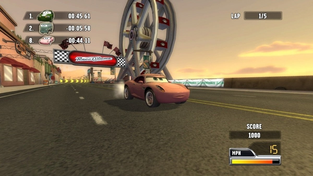 Disney Pixar Cars Race O Rama Nintendo Wii video game featuring fast paced racing gameplay iconic Cars movie characters multiplayer tracks stunts and family friendly interactive racing fun gameplay