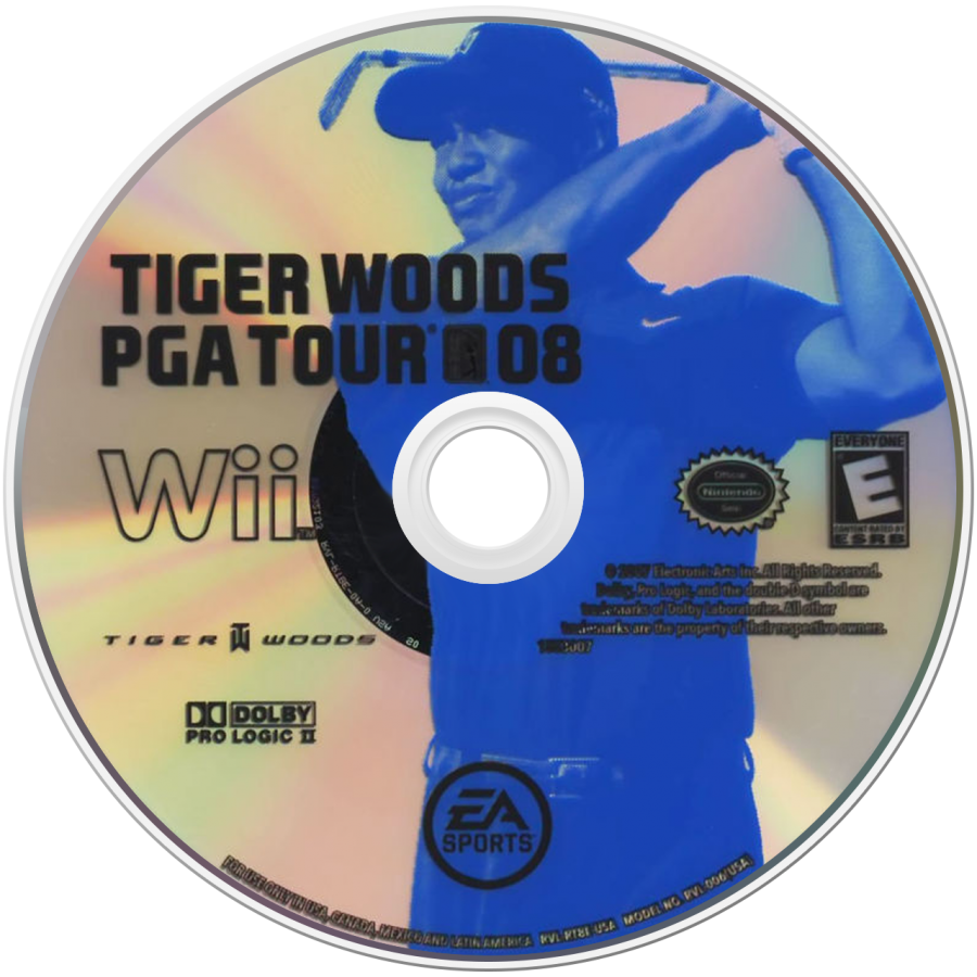 Tiger Woods PGA Tour 08 disc art for Nintendo Wii (Wii) featuring motion‑controlled golf, authentic courses, and competitive play with PGA pros.