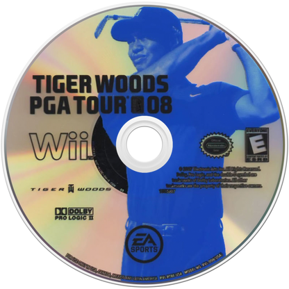 Tiger Woods PGA Tour 08 disc art for Nintendo Wii (Wii) featuring motion‑controlled golf, authentic courses, and competitive play with PGA pros.