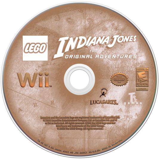 Retro LEGO Indiana Jones Wii inspired design featuring classic adventure puzzle platform gameplay aesthetic blocky LEGO humor treasure hunting action ancient ruins exploration whip cracking cinematic moments nostalgic Nintendo Wii family gaming presentation disc