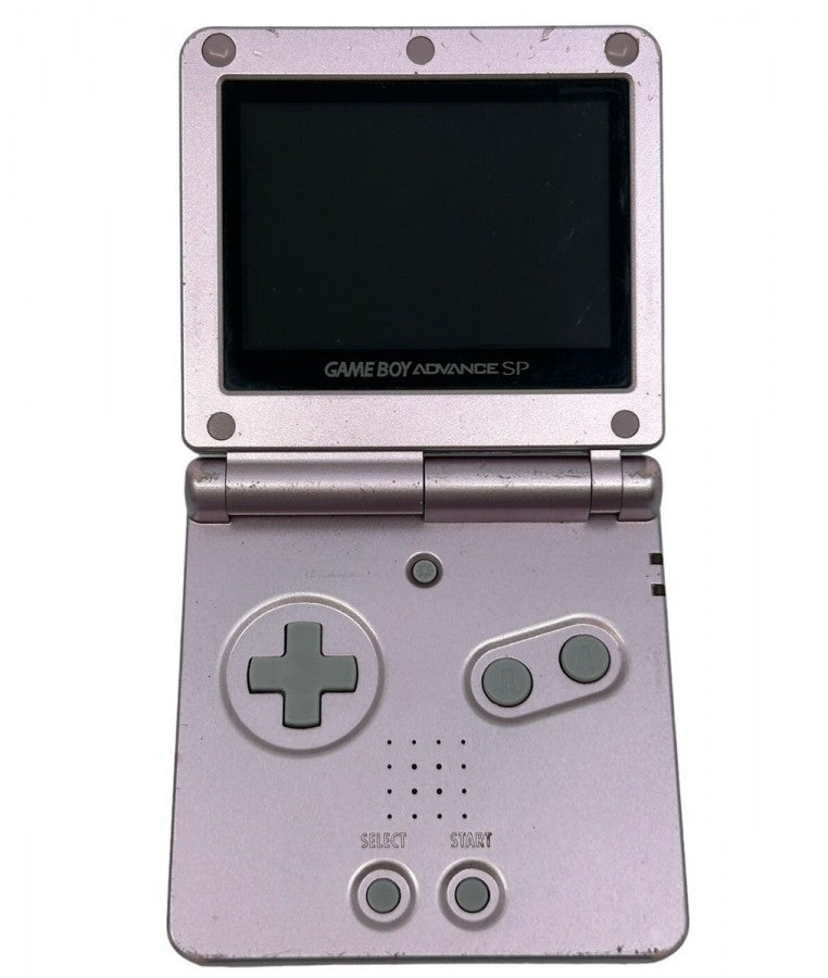 Game Boy Advance SP AGS-101 backlit pink console Nintendo Game Boy Advance GBA handheld system for retro video game enthusiasts featuring bright AGS-101 backlit screen rechargeable battery compact clamshell design portable gaming iconic Nintendo hardware compatibility with Game Boy Advance games collectible gaming appeal front view of buttons