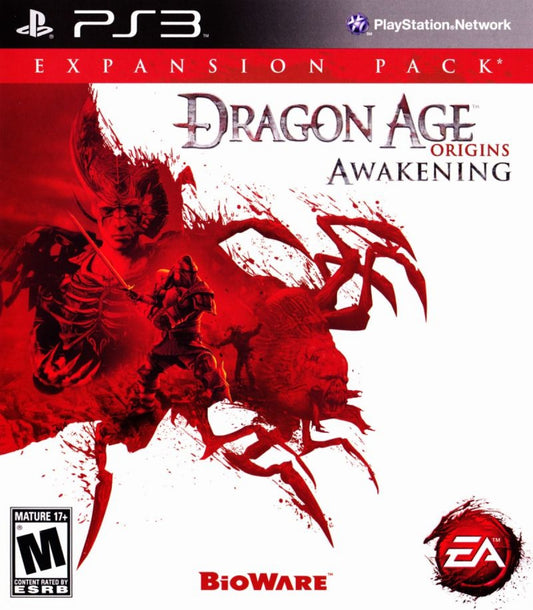 Dragon Age Origins Awakening PlayStation 3 PS3 role playing video game expansion featuring dark fantasy adventure epic quests tactical combat character customization powerful abilities dangerous enemies party-based gameplay and immersive Dragon Age storytelling collectible gaming appeal cover art