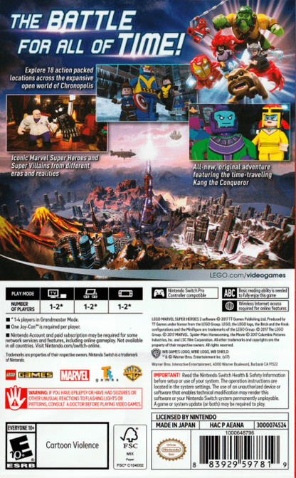 Lego Marvel Super Heroes 2 back of box for Nintendo Switch (NS) video game