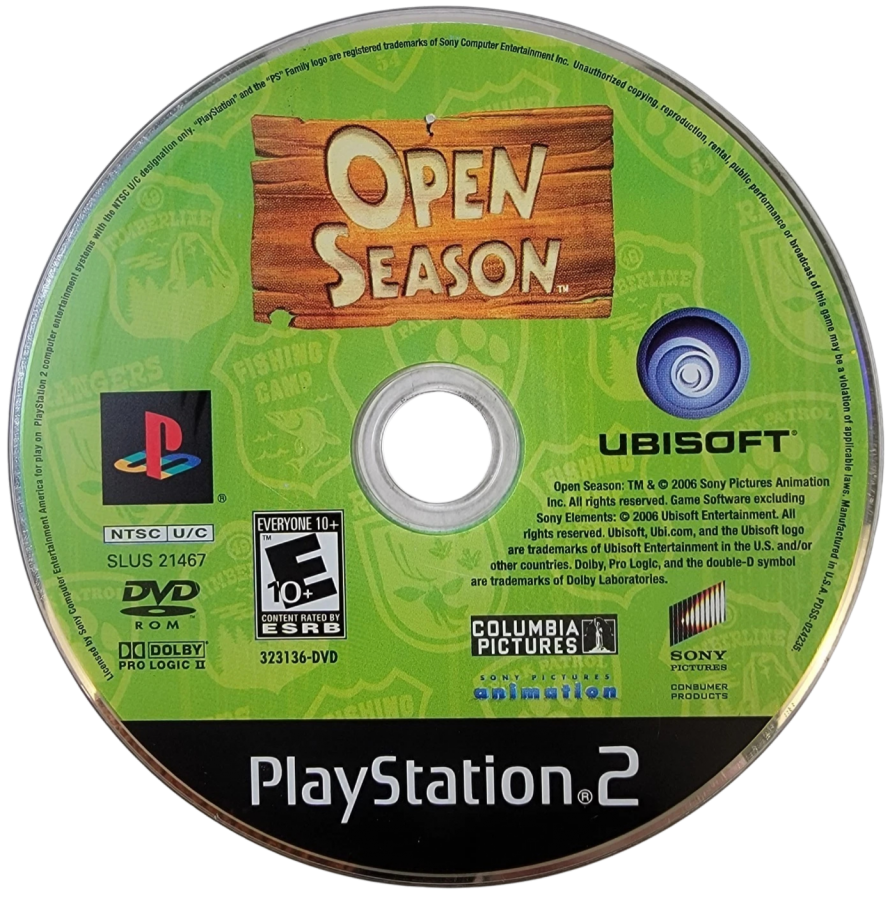 Open Season – PlayStation 2 (PS2) video game disc, action-adventure platformer game.