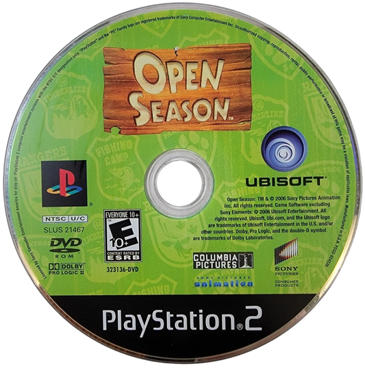 Open Season – PlayStation 2 (PS2) video game disc, action-adventure platformer game.