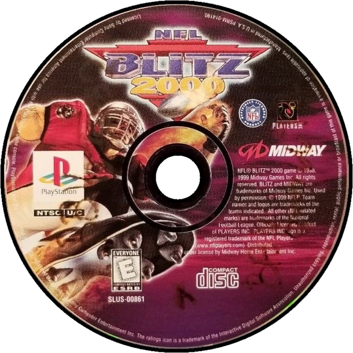 NFL Blitz 2000 game for the PlayStation featuring arcade style football gameplay with fast paced matches exaggerated hits simplified rules and multiplayer competition based on the Midway Blitz series disc