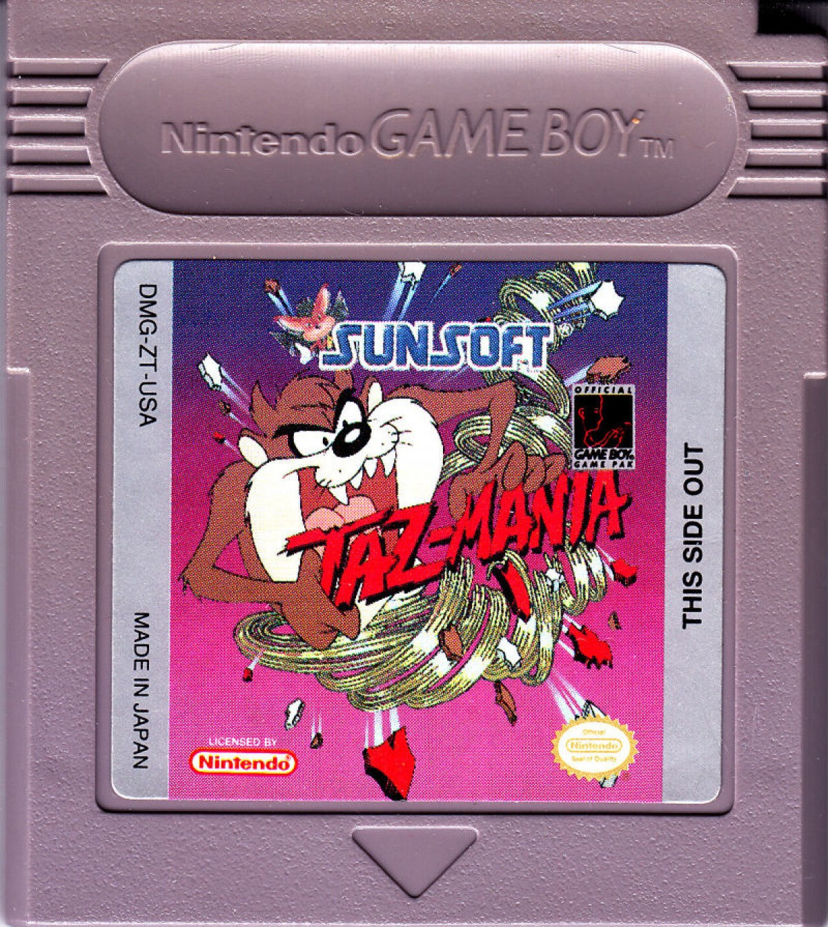 Taz-Mania Nintendo Game Boy GB for retro video game enthusiasts featuring side scrolling action platforming gameplay Looney Tunes inspired adventure Taz spin attacks colorful levels classic handheld gaming cartoon themed challenges and collectible gaming appeal cartridge