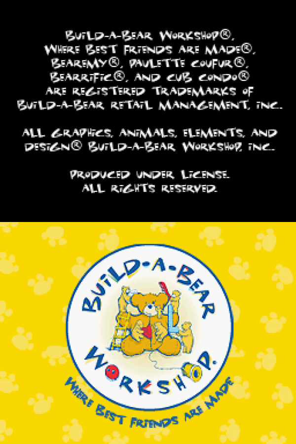 Build-A-Bear Workshop Nintendo DS video game, virtual toy creation and customization, family-friendly gameplay, handheld console title main menu title splash screen