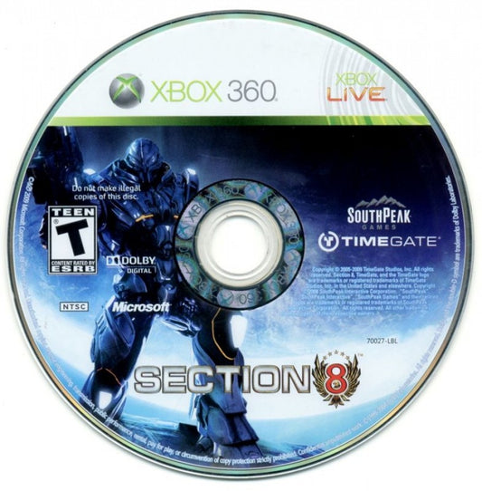 Section 8 disc for Xbox 360 (X360) sci-fi first-person shooter video game