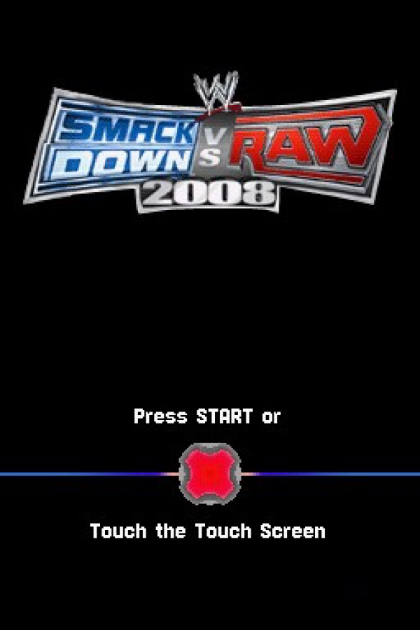 WWE SmackDown vs. Raw 2008 start screen for Nintendo DS (DS) wrestling sports video game 