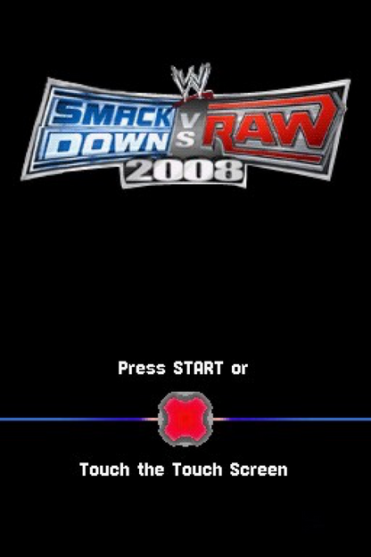 WWE SmackDown vs. Raw 2008 start screen for Nintendo DS (DS) wrestling sports video game 