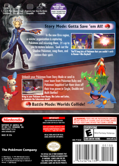 Pokémon Colosseum back of case for Nintendo GameCube (GC) Pokémon RPG battle video game