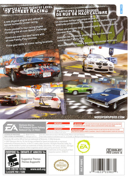 Need for Speed: ProStreet – Nintendo Wii (Wii) street racing motorsport simulation video game back of case