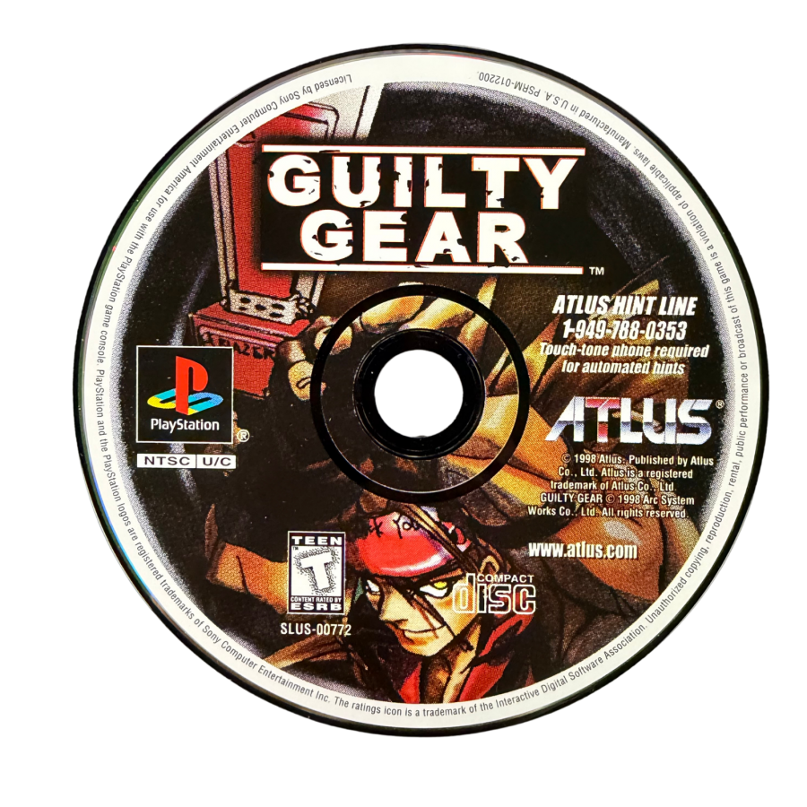 Guilty Gear PlayStation PS1 for fighting video game fans featuring fast paced 2D combat anime inspired characters powerful special moves combo attacks unique fighting styles challenging battles and classic Arc System Works gameplay collectible retro PlayStation gaming appeal disc