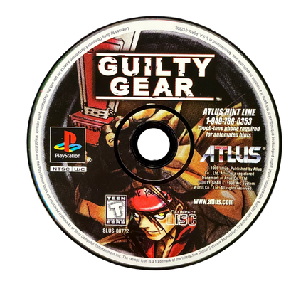 Guilty Gear PlayStation PS1 for fighting video game fans featuring fast paced 2D combat anime inspired characters powerful special moves combo attacks unique fighting styles challenging battles and classic Arc System Works gameplay collectible retro PlayStation gaming appeal disc