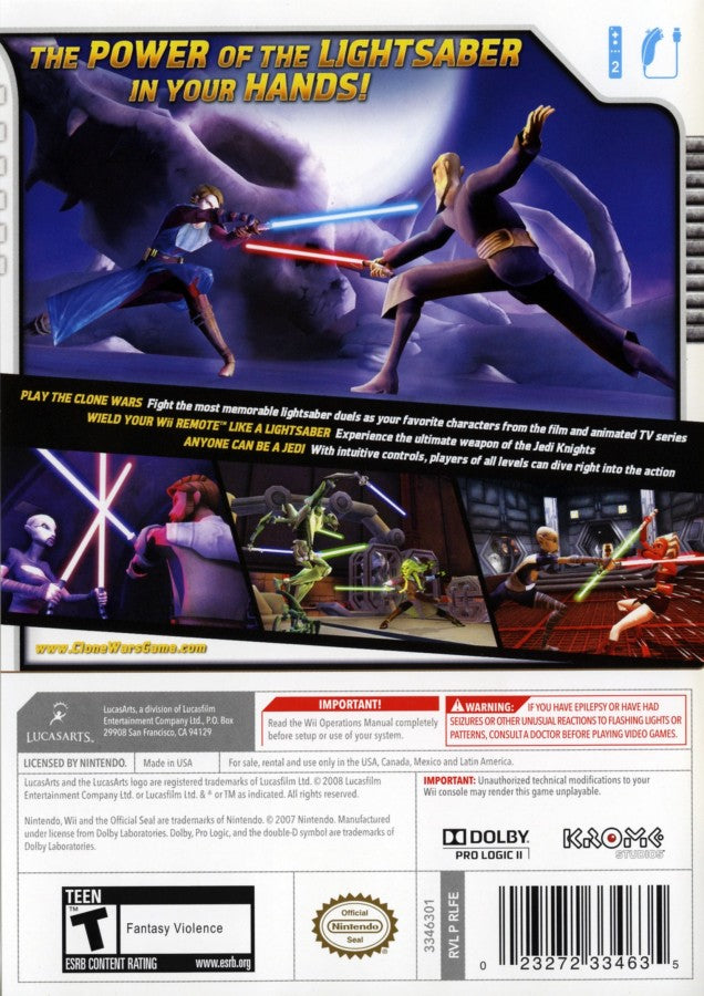 Star Wars: The Clone Wars: Lightsaber Duels – Nintendo Wii (Wii) lightsaber fighting action video game back of case
