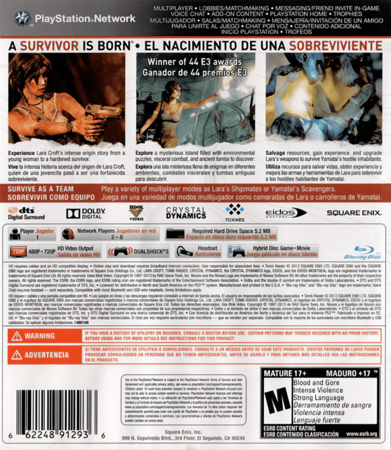 Tomb Raider back cover art for PlayStation 3 (PS3) video game